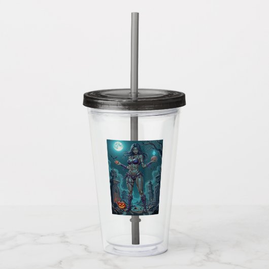 ハロウィーントリートまたはゾンビガールフレンドw脳 アクリルタンブラー (正面)