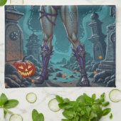 ハロウィーントリートまたはゾンビガールフレンドw脳 キッチンタオル (折り畳み)