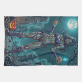 ハロウィーントリートまたはゾンビガールフレンドw脳 キッチンタオル (横)