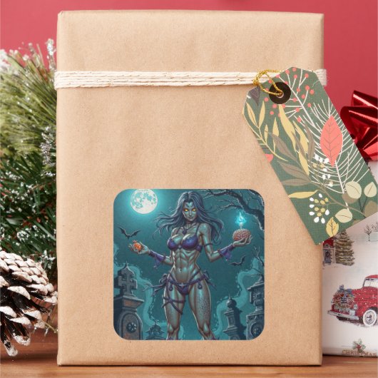 ハロウィーントリートまたはゾンビガールフレンドw脳 スクエアシール (クリスマス)