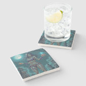 ハロウィーントリートまたはゾンビガールフレンドw脳 ストーンコースター (横)