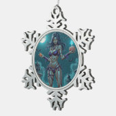 ハロウィーントリートまたはゾンビガールフレンドw脳 スノーフレークピューターオーナメント (右)