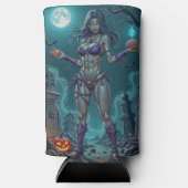 ハロウィーントリートまたはゾンビガールフレンドw脳 スリム缶クーラー (正面)