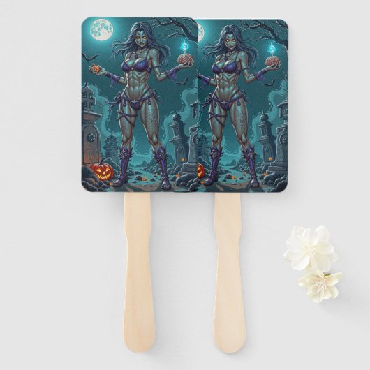 ハロウィーントリートまたはゾンビガールフレンドw脳 ハンドファン (正面&裏面)