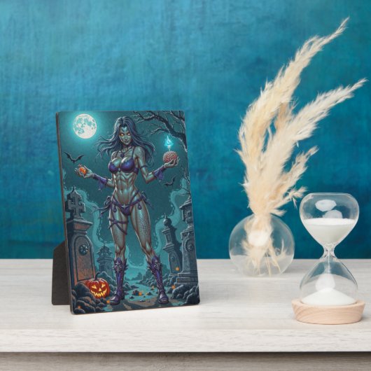 ハロウィーントリートまたはゾンビガールフレンドw脳 フォトプラーク (側面)