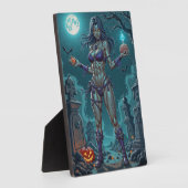 ハロウィーントリートまたはゾンビガールフレンドw脳 フォトプラーク (側面)