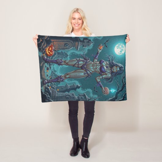 ハロウィーントリートまたはゾンビガールフレンドw脳 フリースブランケット (インサイチュ)