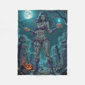 ハロウィーントリートまたはゾンビガールフレンドw脳 フリースブランケット (正面)