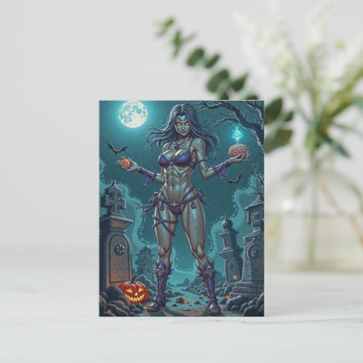 ハロウィーントリートまたはゾンビガールフレンドw脳 ポストカード (スタンド正面)