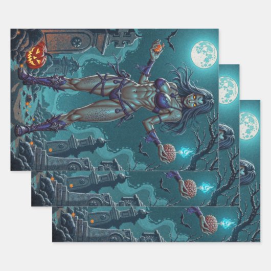 ハロウィーントリートまたはゾンビガールフレンドw脳 ラッピングペーパーシート (セット)