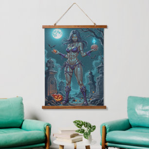 ハロウィーントリートまたはゾンビガールフレンドw脳 吊り下げ型タペストリー