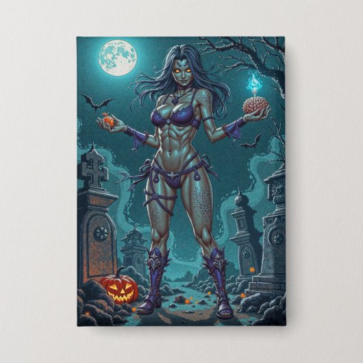 ハロウィーントリートまたはゾンビガールフレンドw脳 缶バッジ (正面)