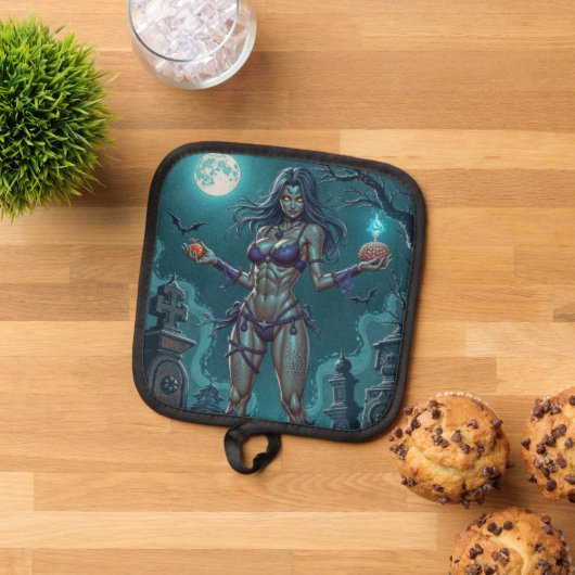 ハロウィーントリートまたはゾンビガールフレンドw脳 鍋敷き (トップダウン)