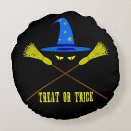 ハロウィーントリートまたはトリックブラック ラウンドクッション