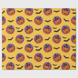 ハロウィーントリートジャックオランタン&こうもりイエロー ラッピングペーパー