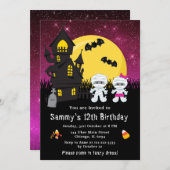 ハロウィーンドファンシーレス誕生日ミームピンク 招待状 (正面/裏面)