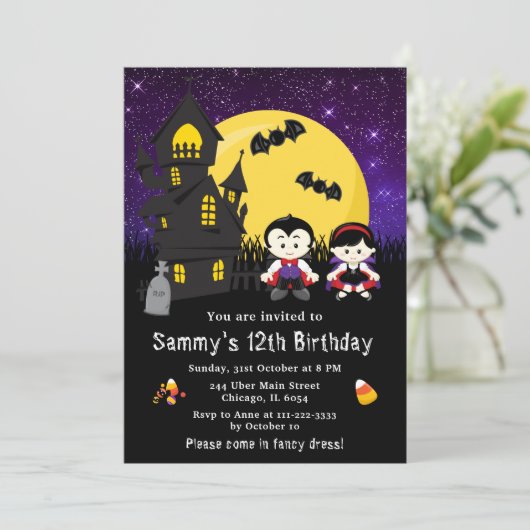 ハロウィーンドファンシーレス誕生日ヴァンパイレスパープル 招待状 (スタンド正面)