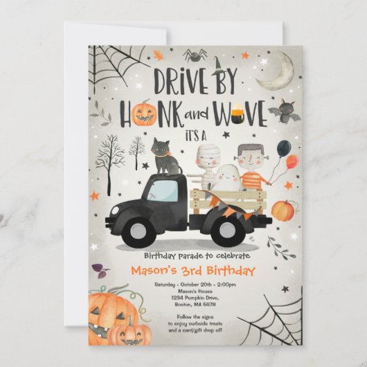 ハロウィーンドライブバイバースデーパーティーパレード 招待状 (正面)