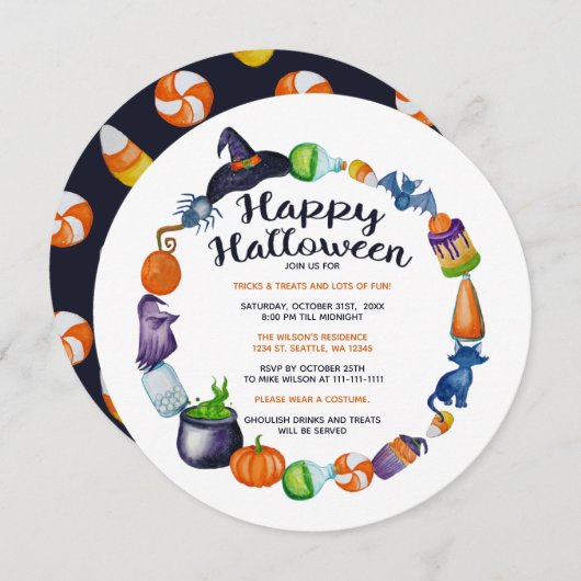 ハロウィーンドリンクキャンディーズ&トリートハロウィン 招待状 (正面/裏面)