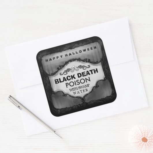 ハロウィーンドリンクラベル – グレーと黒の大きい正方形 スクエアシール (封筒)