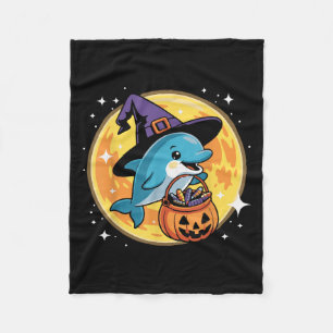 ハロウィーンドルフィンウィッチハットカボチャ不気味海C フリースブランケット