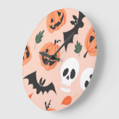 ハロウィーンドードル、カボチャ、こうもりパターン。 ラージ壁時計 (傾斜)