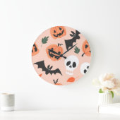 ハロウィーンドードル、カボチャ、こうもりパターン。 ラージ壁時計 (ホーム)