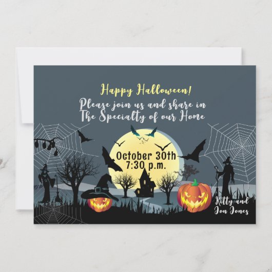 ハロウィーンナイトお祝い、カーニバルファンタジームーン 招待状 (裏面)