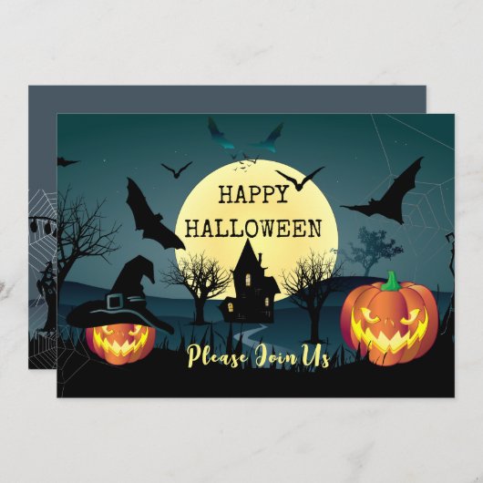 ハロウィーンナイトお祝い、カーニバルファンタジームーン 招待状 (正面/裏面)