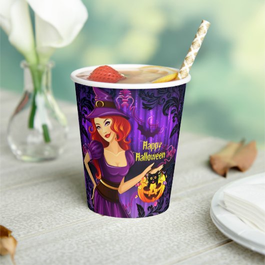 ハロウィーンナイトウィッチカボチャと黒猫紙 紙コップ (インサイチュ)