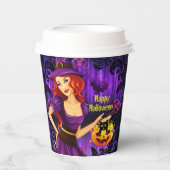 ハロウィーンナイトウィッチカボチャと黒猫紙 紙コップ (正面)