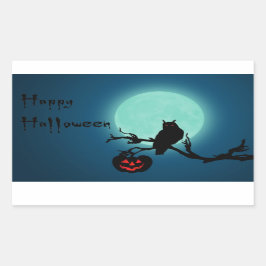 ハロウィーンナイトカボチャフクロウ 長方形シール
