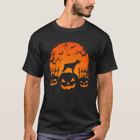 ハロウィーンナイトパンプキンズドバーマンドッグシルエットC Tシャツ (正面)