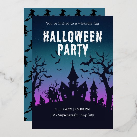 ハロウィーンナイトパーティの招待状 箔招待状 (正面/裏面)