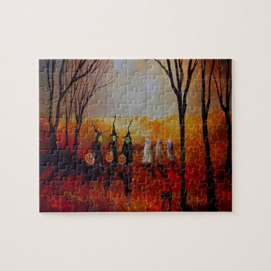 ハロウィーンナイトフルムーン幽霊たちと魔女 ジグソーパズル (横)