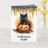 ハロウィーンナイトブラックキャットカード カード (黄色い花)