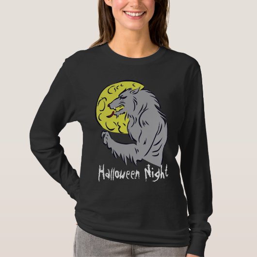 ハロウィーンナイトワーウルフ長袖Tシャツ Tシャツ (正面)