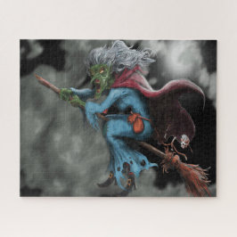 ハロウィーンナイト怖い飛んでいる魔女スカル ジグソーパズル