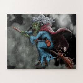 ハロウィーンナイト怖い飛んでいる魔女スカル ジグソーパズル