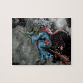 ハロウィーンナイト怖い飛んでいる魔女スカル ジグソーパズル