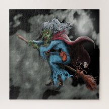 ハロウィーンナイト怖い飛んでいる魔女スカル