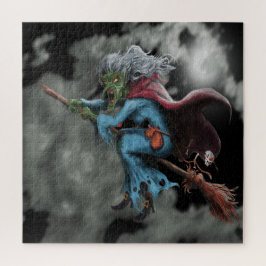 ハロウィーンナイト怖い飛んでいる魔女スカル ジグソーパズル