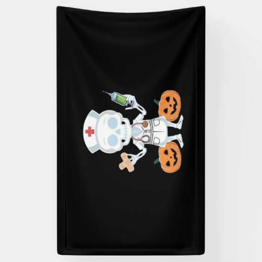 ハロウィーンナースおもしろいスケルトンジョークエッセンシャルT-Sh 横断幕 (縦)