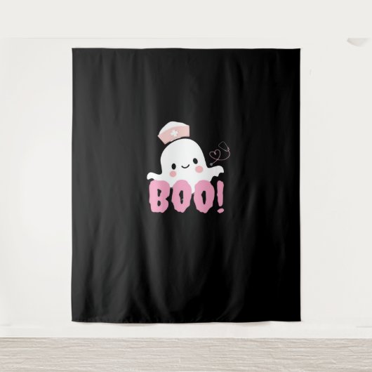 ハロウィーンナースシャツウーマンブー！Tシャツ幽霊ニュー タペストリー (正面)