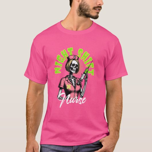 ハロウィーンナースシャツホラー夜勤スケルトンN Tシャツ (正面)