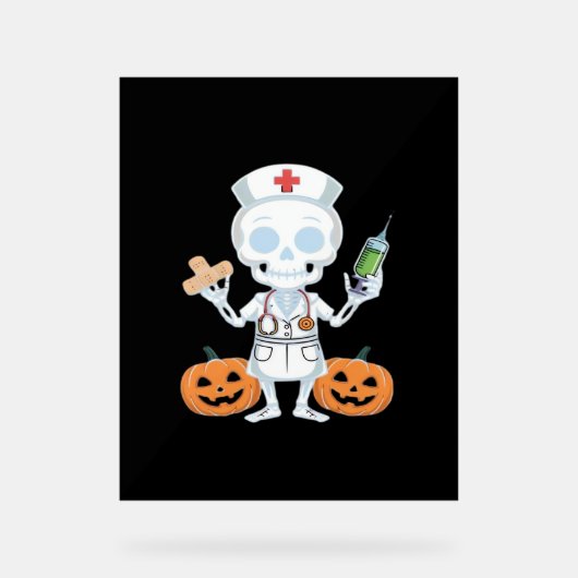 ハロウィーンナーススケルトン必須Tシャツ アクリルサイン (正面)