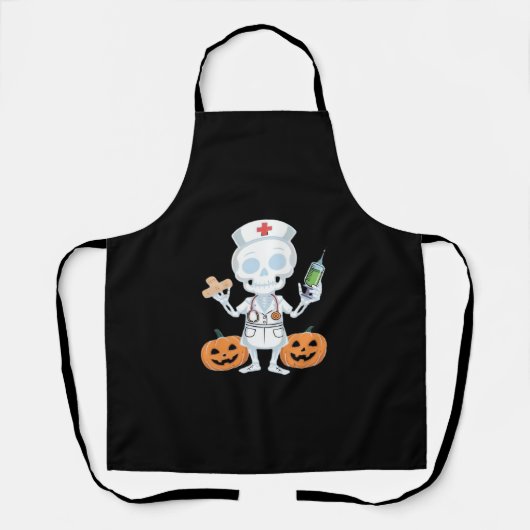 ハロウィーンナーススケルトン必須Tシャツ エプロン (正面)