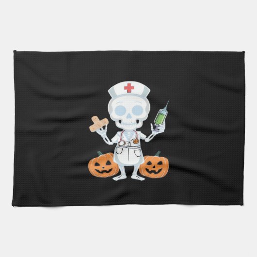 ハロウィーンナーススケルトン必須Tシャツ キッチンタオル (横)