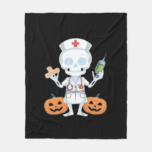 ハロウィーンナーススケルトン必須Tシャツ フリースブランケット (正面)