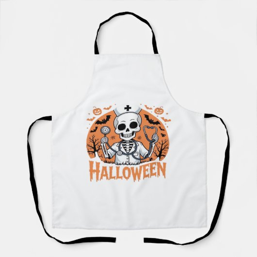 ハロウィーンナーススケルトン必須Tシャツ_1 エプロン (正面)